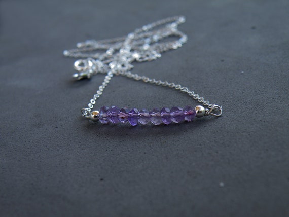 Dainty Amethyst Necklace, Bridesmaids Gift for Women, Purple Bar Necklace, February Birthstone, Zodiac Jewelry, Silver 925 or 9ct Solid Gold