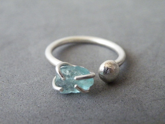 Rough Seas Blue Apatite Nugget Dual Gemstone Ring, Women Adjustable Boho Ring, Women Ring Gift Ideas