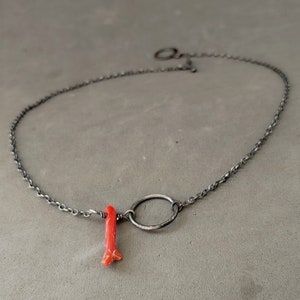 Branches Tree Raw Coral Necklace, Genuine raw coral choker, Oxidized sterling silver collar, Jewelry gift ideas image 1