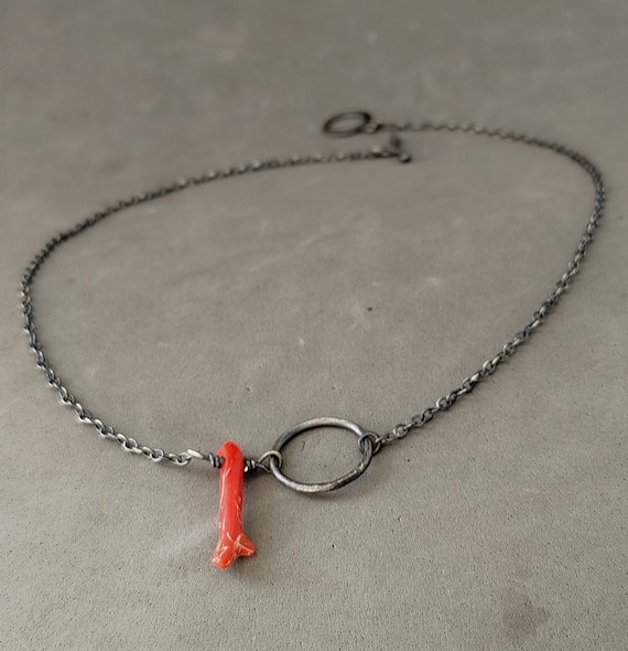 Branches Tree Raw Coral Necklace, Genuine raw coral choker, Oxidized sterling silver collar, Jewelry gift ideas