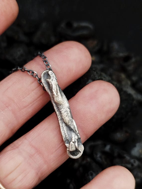 Rustic Silver Bar Pendant Necklace: Handmade Organic Textured Jewelry
