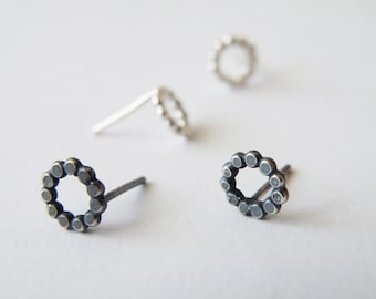 Dainty Stud Earrings Dotted Studs Sterling Silver Oxidized Silver Earrings Tiny Studs Modern Minimalist Earrings - 1 PAIR