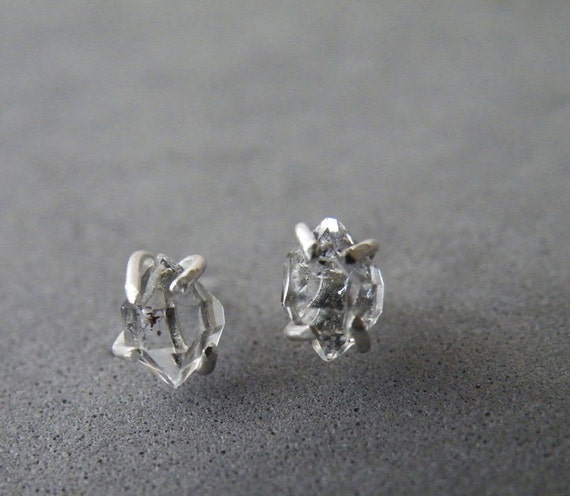 Herkimer Diamonds Stud Earrings Sterling Silver Back Posts Raw Stone Earrings by SteamyLab