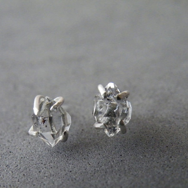 Herkimer Diamonds Stud Earrings Sterling Silver Back Posts Raw Stone Earrings by SteamyLab