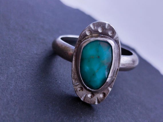 Handmade Silver Ring with Natural Turquoise, December Birthstone for Protection, Serenity and Spiritual Strength