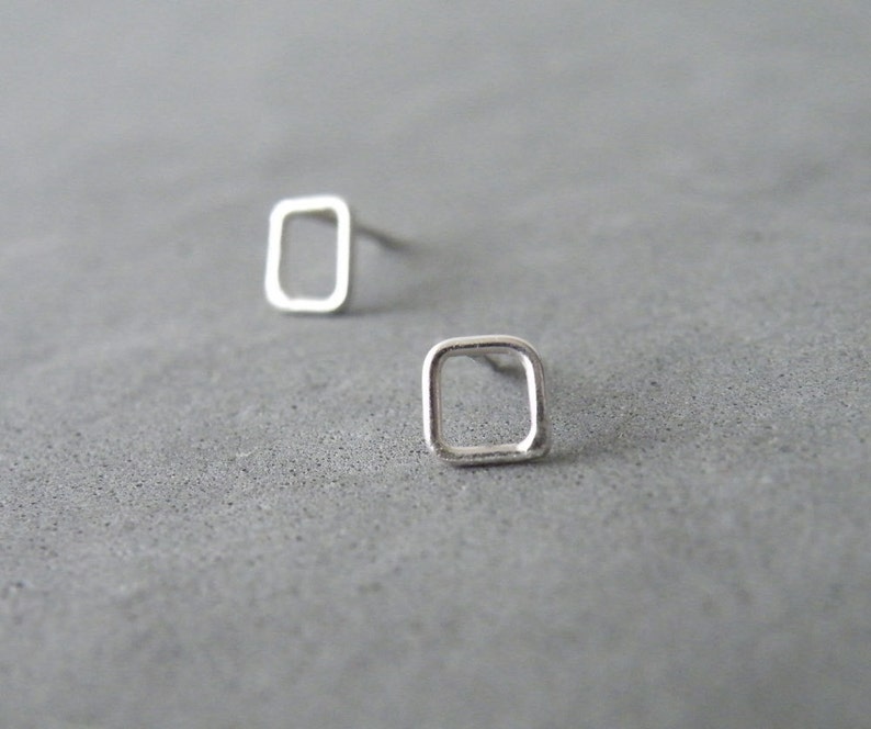 Geometric Square Stud Earrings Sterling Tiny Squares Etsy