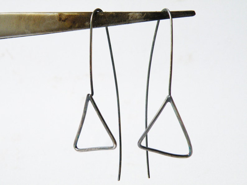 Sterling Silver Triangle Earrings, Oxidized Silver Minimalist Geometric Women's Jewelry image 5