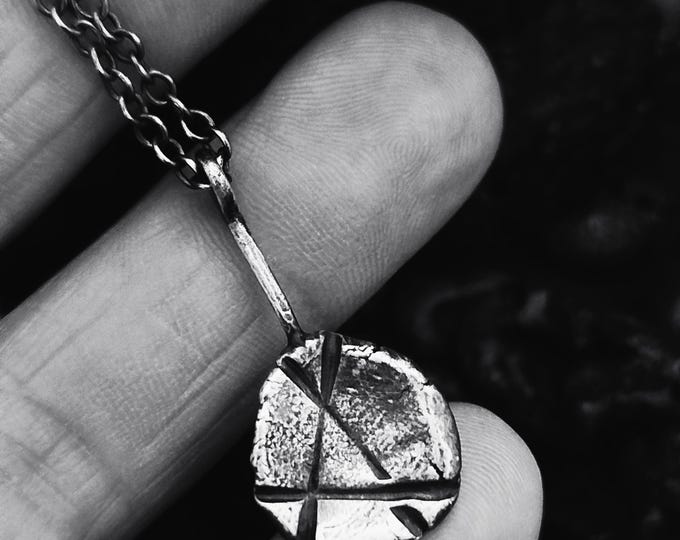 Rustic Handcrafted Silver Geometric Pendant Necklace,Unique Artisan Jewelry, Unisex silver necklace