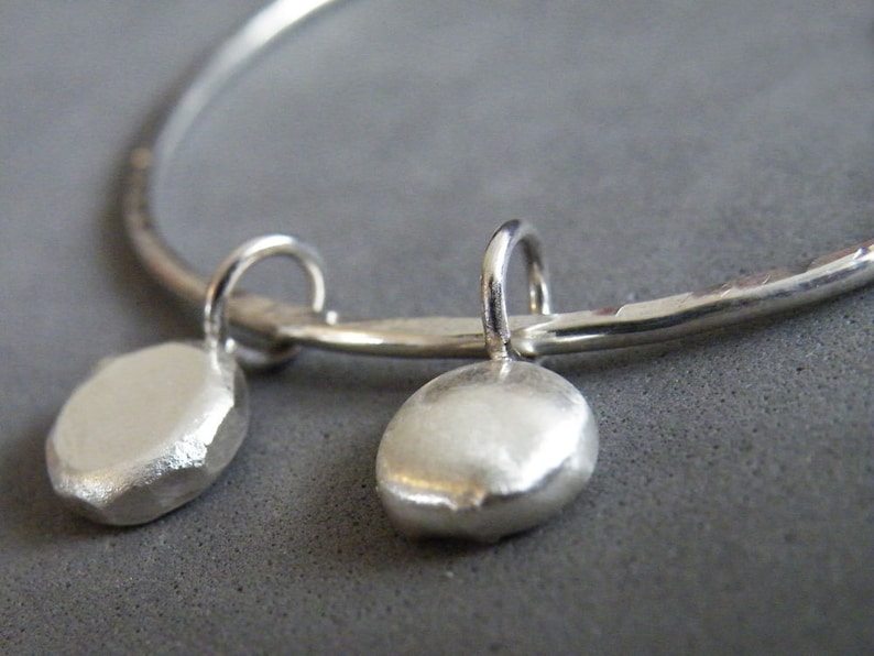 Sterling Silver Bangle With Charms Sterling Silver Charms Texture Bracelet by SteamyLab