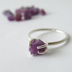 Rough Ruby Ring, Handmade Sterling Silver, Rustic Engagement, 40th Anniversary