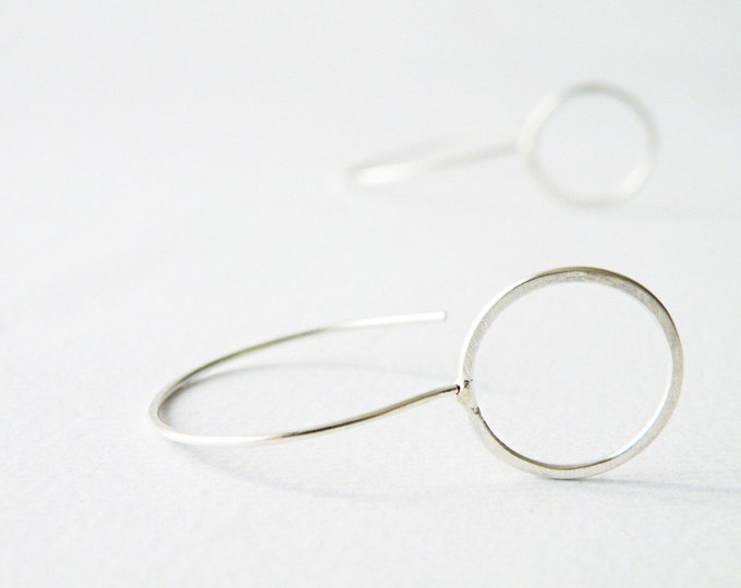 Sterling Silver Circle Earrings Geometric Earrings Full Moon Earrings Minimalist Design by SteamyLab