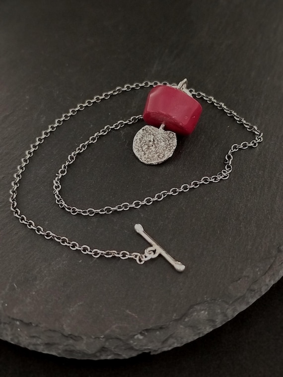 925 silver talisman necklace with natural coral