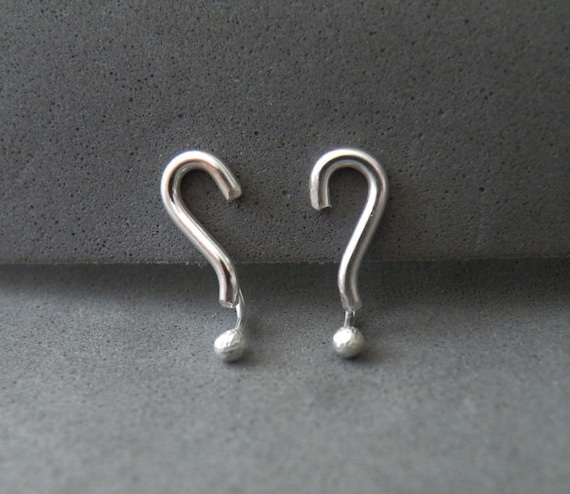 Question Mark Ear Jacket Silver Earrings, Minimalist Playful Unisex Studs, Teens Gift Ideas, Best Friends Jewelry