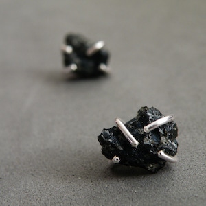Raw Snowflake Obsidian Earrings, Silver Studs Unisex, Jewelry Gifts for Him, for Her image 1