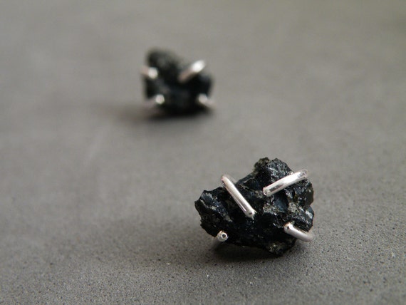 Raw Snowflake Obsidian Earrings, Silver Studs Unisex, Jewelry Gifts for Him, for Her
