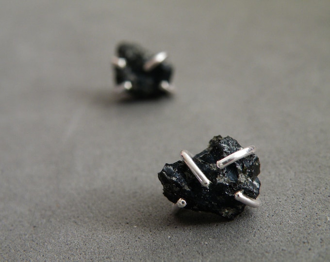 Raw Snowflake Obsidian Earrings, Silver Studs Unisex, Jewelry Gifts for Him, for Her