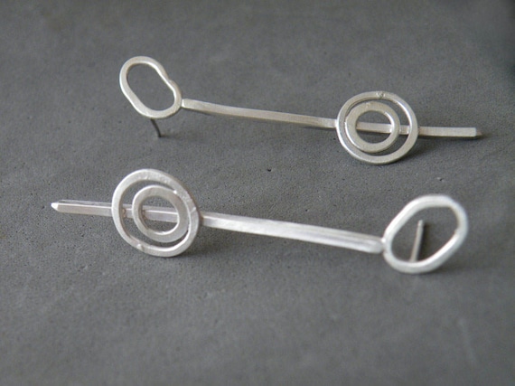 Handmade Geometric Earrings Mismatch Women Earrings Sterling Silver Modern Jewelry Gift Ideas