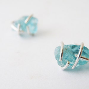Rough Seas Blue Apatite Nuggets Earrings, Aqua Stone Stud Earrings for Her, Women Jewelry Ideas