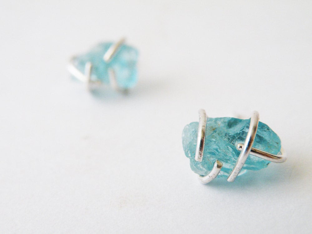 Rough Seas Blue Apatite Nuggets Earrings Aqua Stone Stud | Etsy