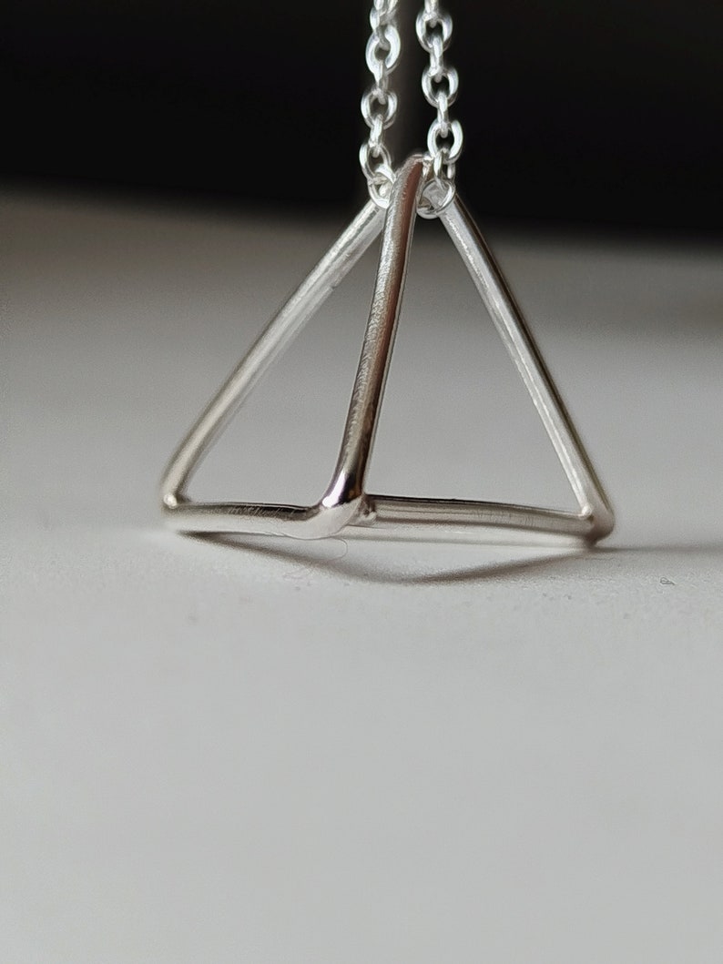 Pyramid Necklace Sterling Silver Triangle Pendant Necklace Long Geometric Necklace Minimalist Jewelry by SteamyLab image 4