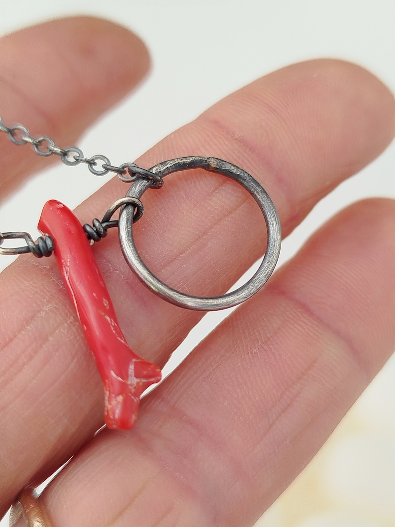 Branches Tree Raw Coral Necklace, Genuine raw coral choker, Oxidized sterling silver collar, Jewelry gift ideas image 3