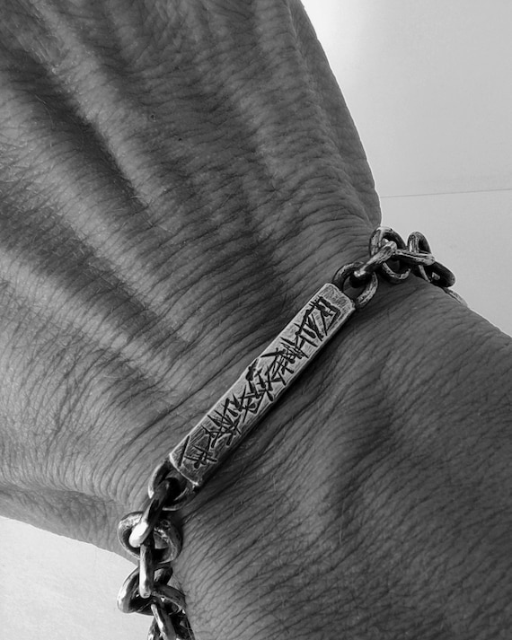 Handmade Sterling Silver Chain Bracelet: Textured Bar, Personalized Option