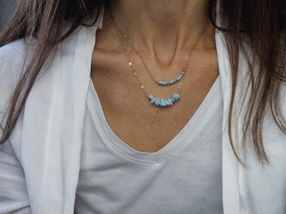 Larimar Necklace, Aqua Larimar Bead Necklaces for Women, Silver or 9ct Gold Necklace, Wife Gift, Throat Chakra Necklace