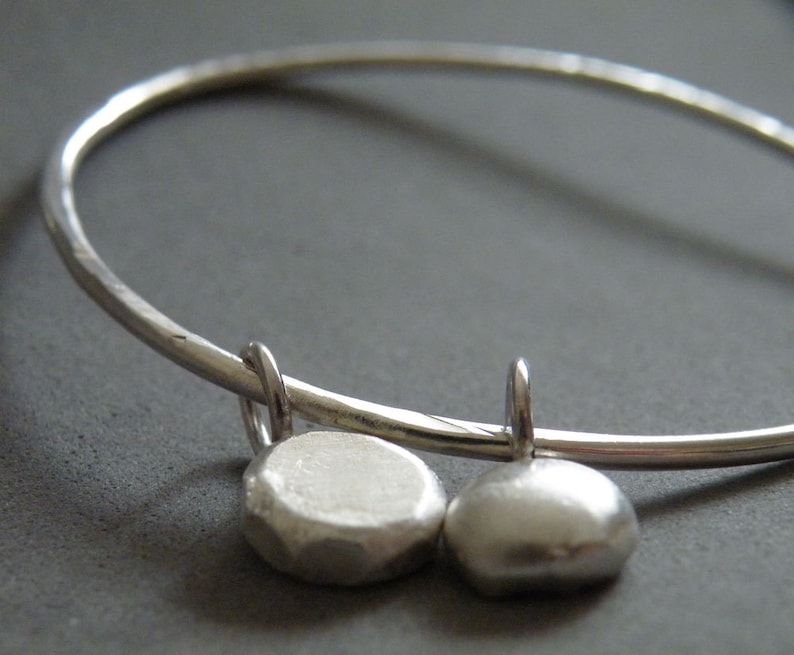 Sterling Silver Bangle With Charms Sterling Silver Charms Texture Bracelet by SteamyLab