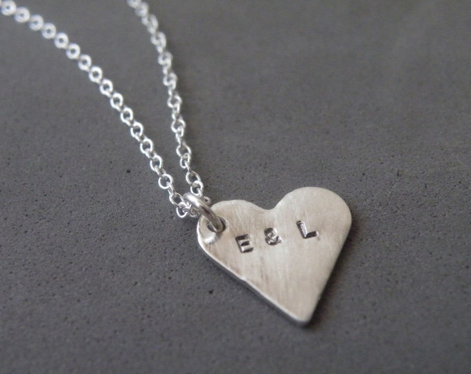 Silver Heart Necklace Heart Charm Hand Stamped Sterling Silver Necklace Initial pendant Personalized Charm Necklace by SteamyLab