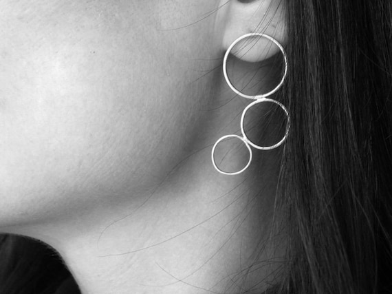 Handmade 925 Sterling Silver Earrings – Modern Geometric Circles