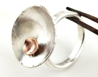 Handgemachte Sterling Silber Cocktail Ring mit Rose Gold Akzent