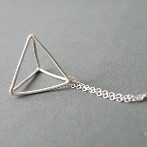 Pyramid Necklace Sterling Silver Triangle Pendant Necklace Long Geometric Necklace Minimalist Jewelry by SteamyLab image 7