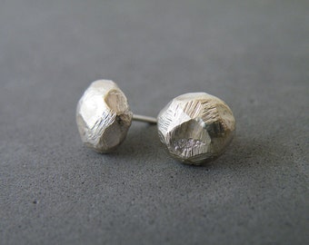 Faceted Nugget Silver Studs, Spheres Earrings for Her, Minimalist Jewelry Gift Ideas for Women