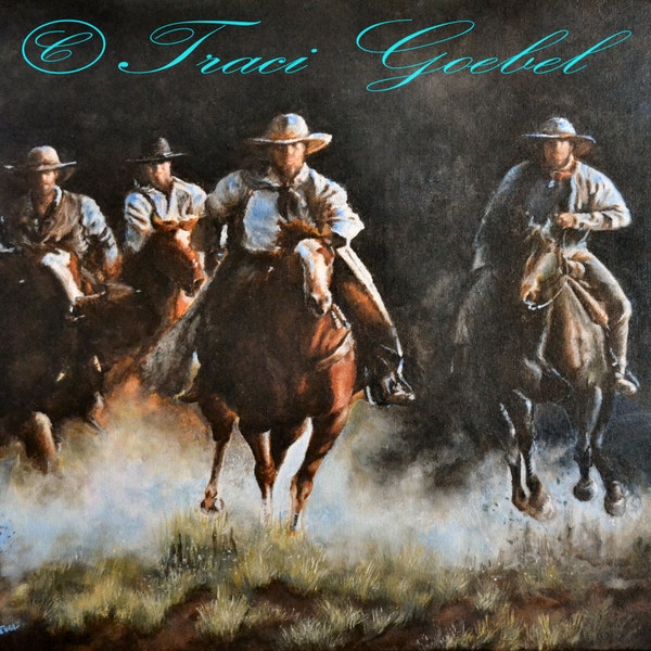 Western Decor- Print of  Horse and Riders Old West painting