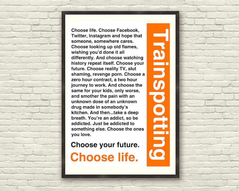 Trainspotting T2 Choose Life Quote A3 Poster Etsy