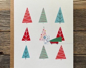 Astronaut Space Christmas Tree Card | Funny Astronaut Holiday Greeting Card | A2 Folded Christmas Card | Cute Christmas Tree Scene Card Set