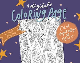 Wild Floral Coloring Page: Relaxing Botanical Art (Digital Download)