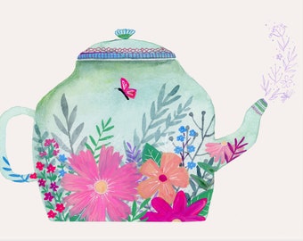 Floral Garden Teapot Art Print