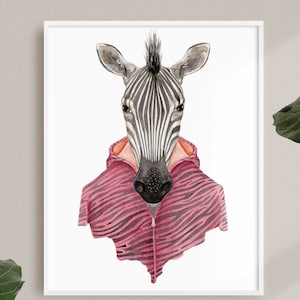 Watercolor Zebra Art Print | Nursery Wall Art | Zebra Children&#39;s Illustration | Silly Zebra Painting in Zebra Print | 8x10 Animal Decor