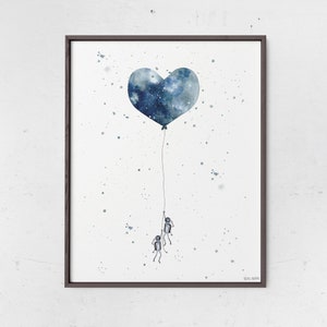 Astronaut Space Moon Balloon Printable | Digital Printable | Heart Balloon Printable | Space Nursery Decor | Watercolor Printable Space Art