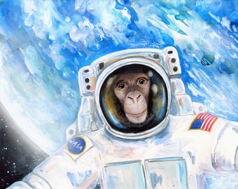 Monkey Astronaut Art Print: Funny Space Nursery Decor - Etsy