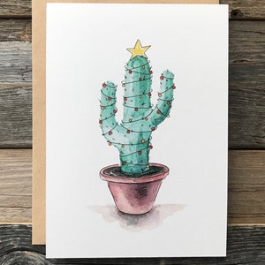 Carte d’arbre de Noël Cactus Aquarelle | Carte de vœux | Carte de vœux | | de Noël faits à la main Cactus Arbre de Noël | Carte de Noël mignonne