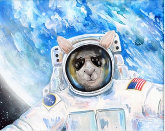 Alpaka Astronaut Kunstdruck: Lustige Weltraum Tiere Kinderzimmer Dekor