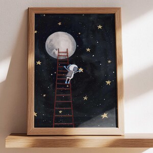 Watercolor Astronaut Star Print: Nursery Space Art