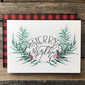 Aquarelle Fern Merry Everything Carte de Noël | Carte de vœux | Carte de vœux | | de Noël faits à la main Joyeux tout | Carte de Noël mignonne
