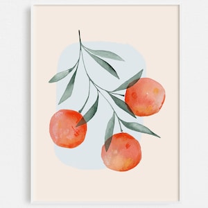 Orange Summer Citrus Art Print | Citrus Fruit Watercolor Wall Art | Soft Orange Decor