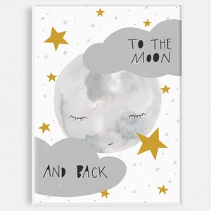 Celestial Moon Watercolor Art Print: Nursery Illustration