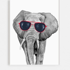 Watercolor Elephant Peek-a-boo Art Print | Nursery Wall Art | Elephant in Glasses Safari Illustration | Funny Elephant Wall Art