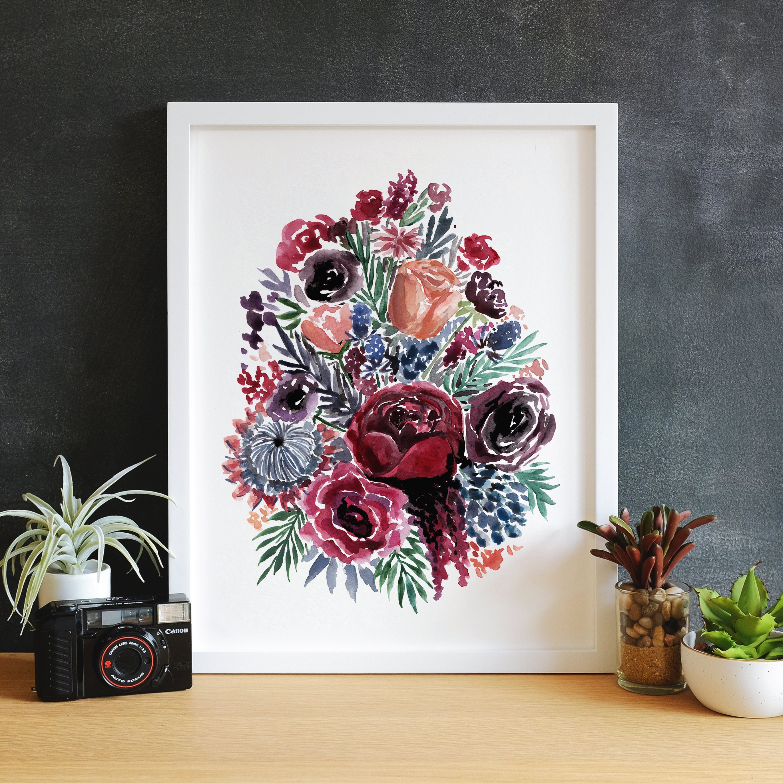 Moody Watercolor Floral Bouquet - Art Print - Etsy