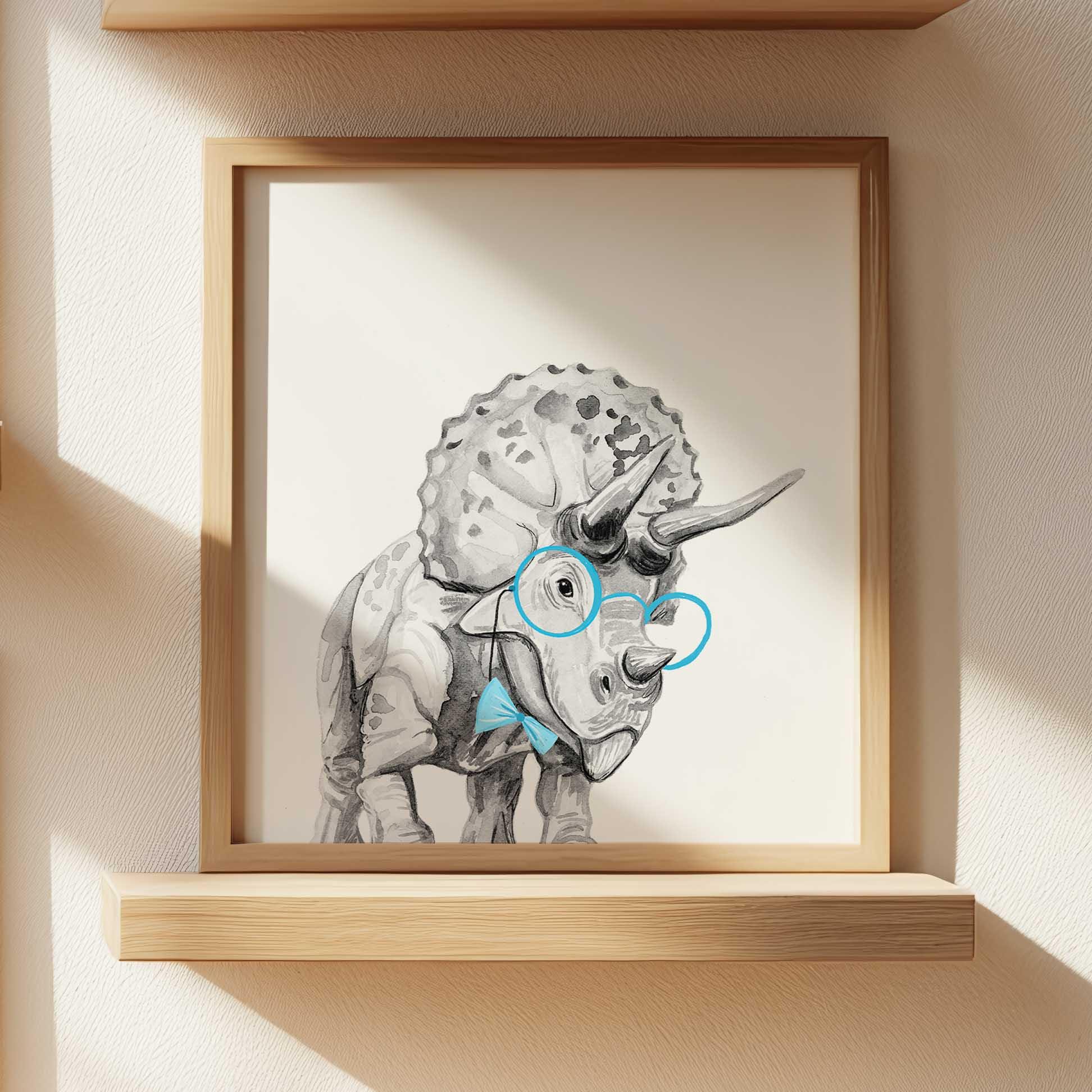 Triceratops Dinosaur Art Print: Watercolor Dino in Glasses - Etsy